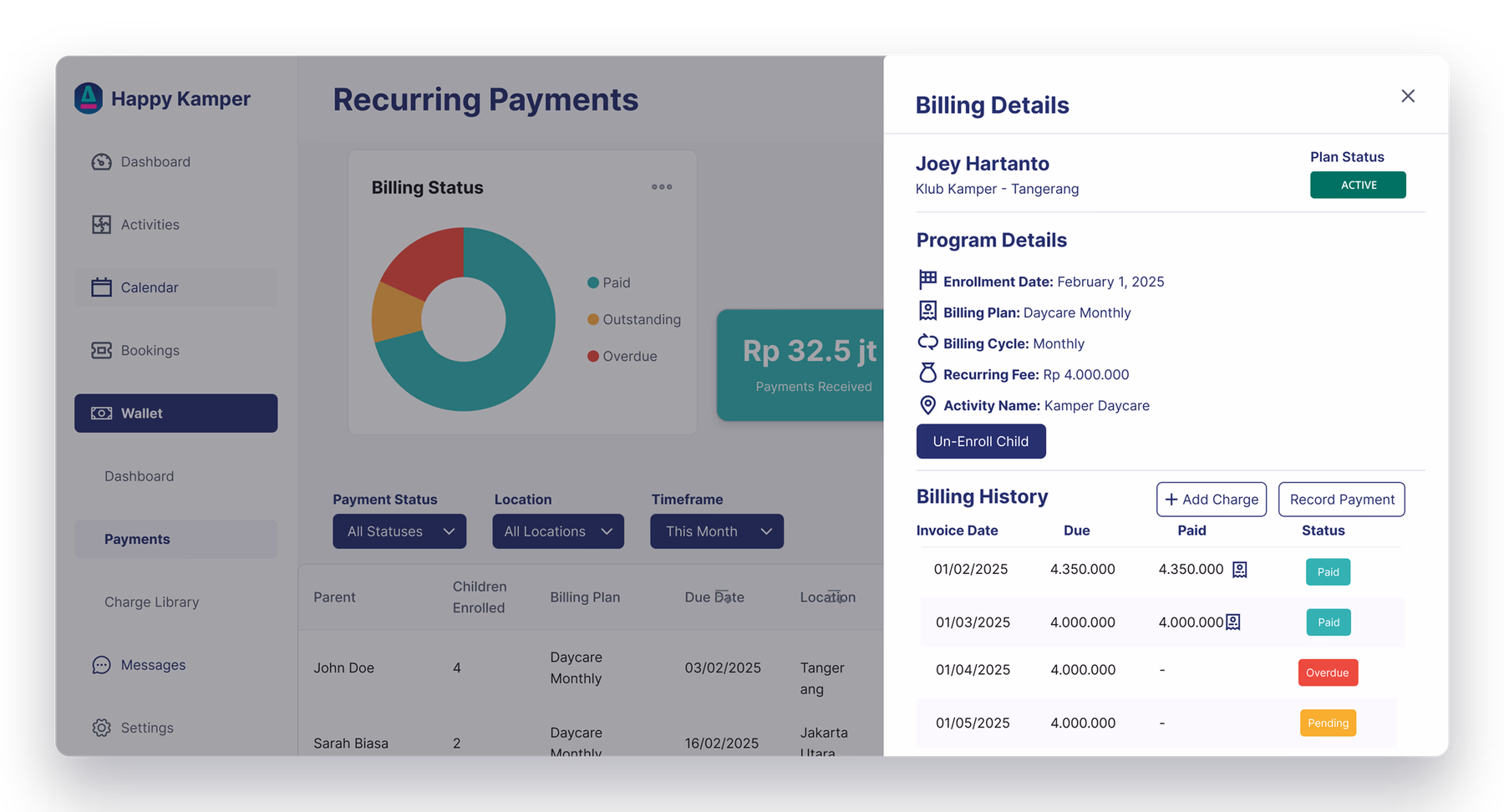 Recurring Payments dashboard · row detail