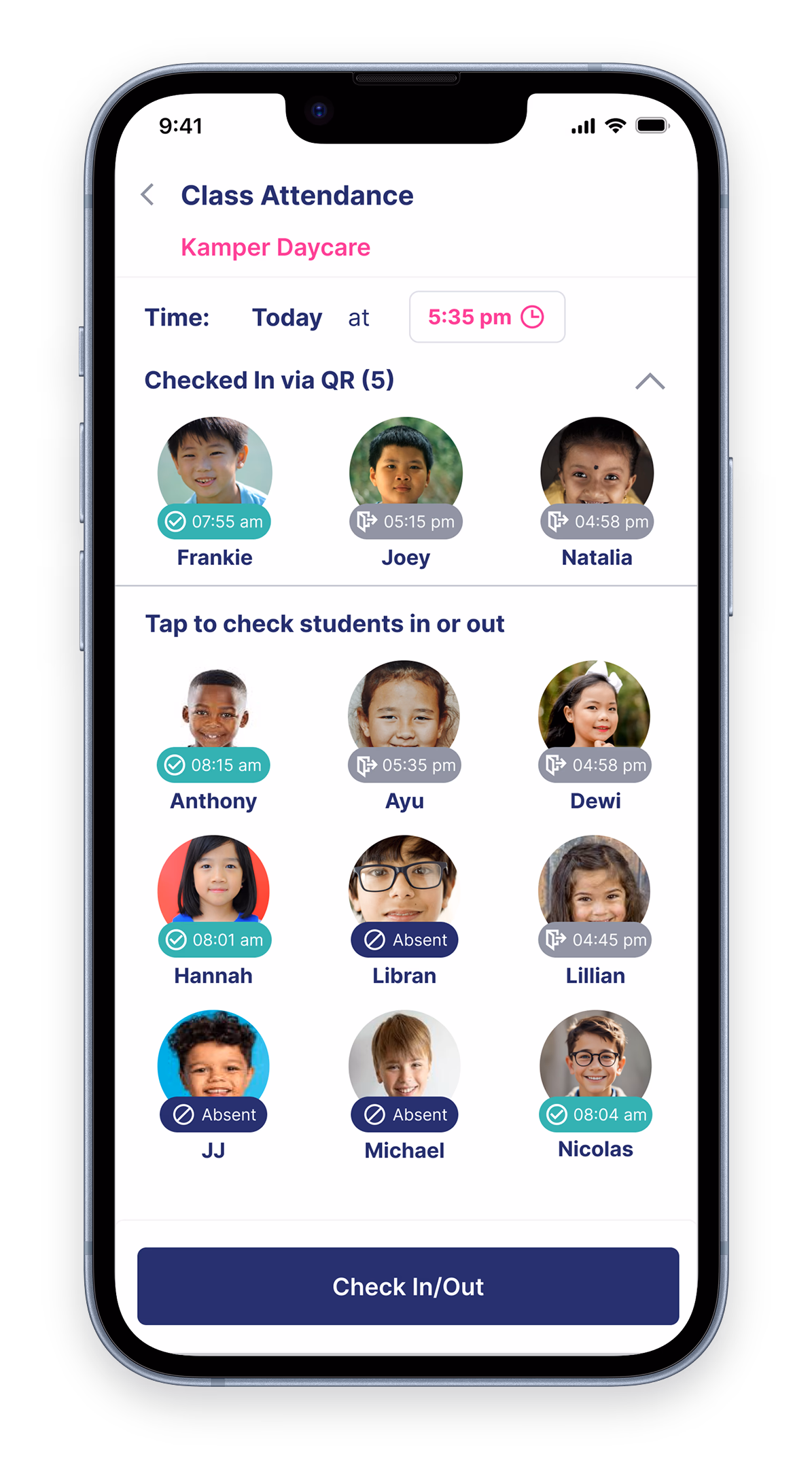 Live attendance roster with QR check-in