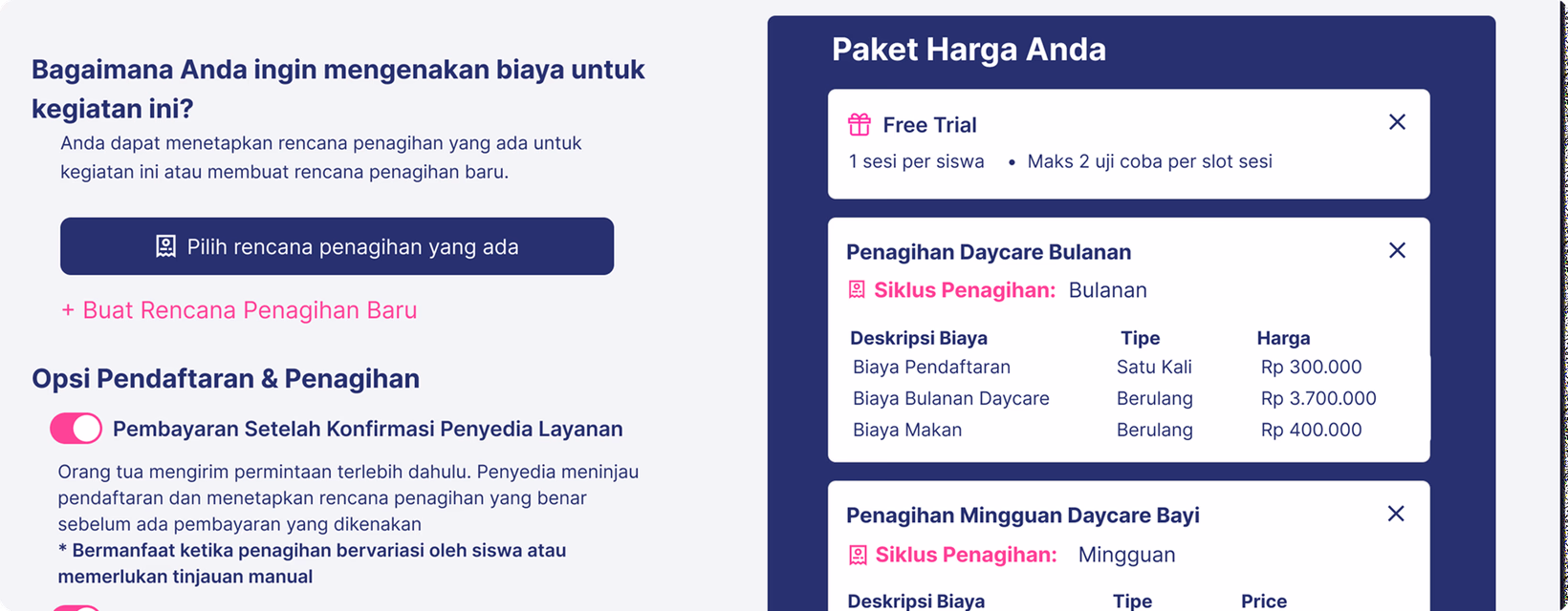 Pengaturan rencana tagihan