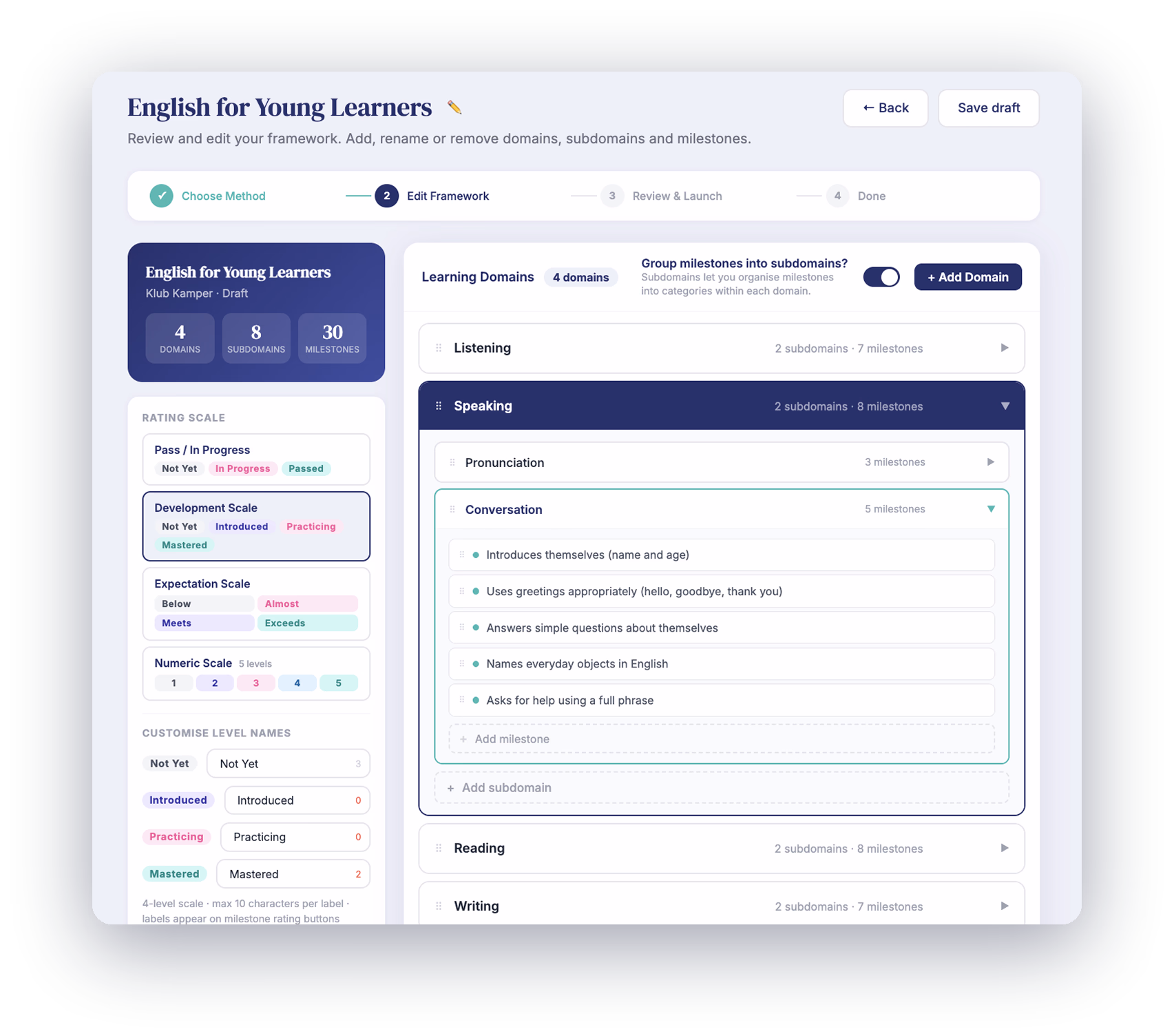 Milestone framework editor