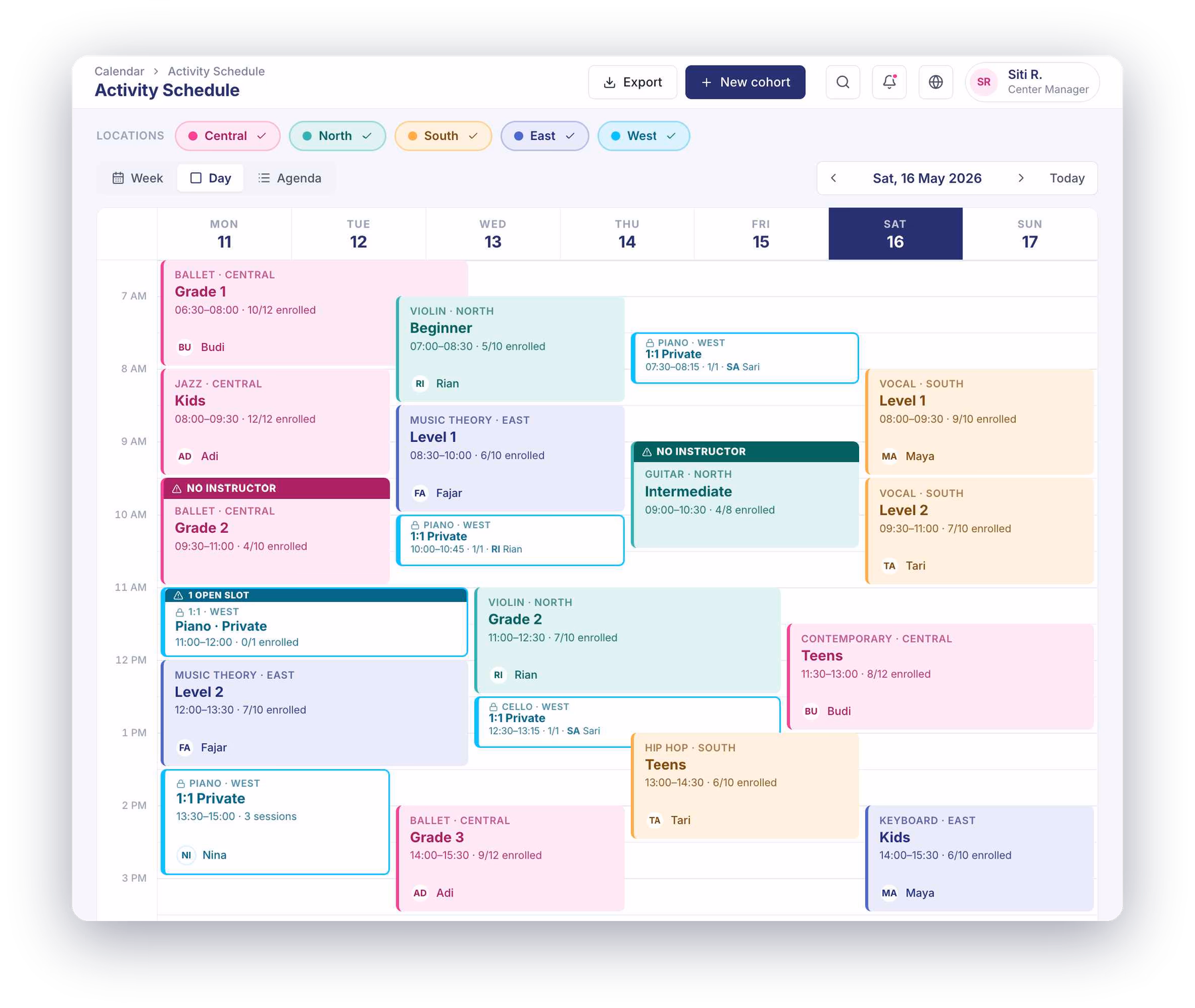 Activity schedule and enrollment view